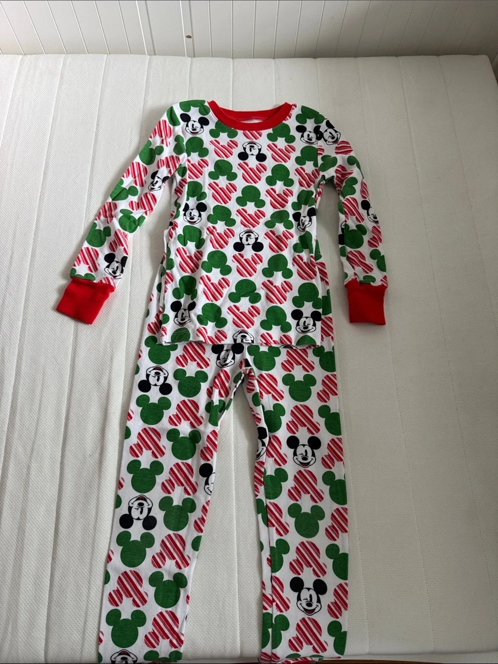 Disney Christmas Green, Red & White Mickey Mouse Kids Pajama Set
